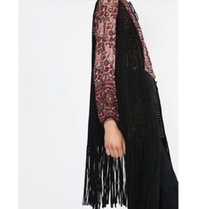 Zara Woman Long Suede Lasercut Fringe Vest